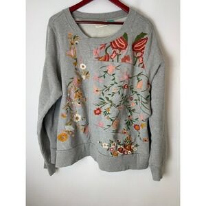 Anthropologie Maeve Marcie Embroidered Sweatshirt Gray Pullover 2X